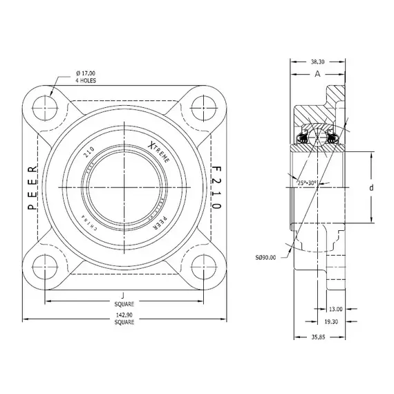 Корпус с подшипником BB210-50MM-MF-R-DF-A362 (PER.BB210RPPB60-DF-A) PEER