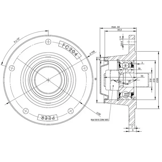Корпус с подшипником BB204-RRP60-FC PEER