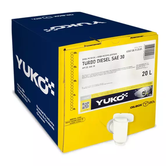 Олива моторна YUKO TURBO DIESEL SAE 30 OILBOX 20л. для автотракторних дизелів, Об'єм, л: 20.1