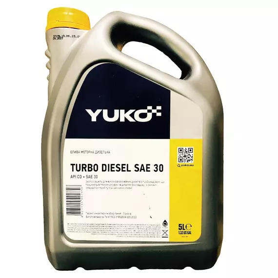Олива моторна YUKO TURBO DIESEL SAE 30 5л. для автотракторних дизелів 022590, Об'єм, л: 5
