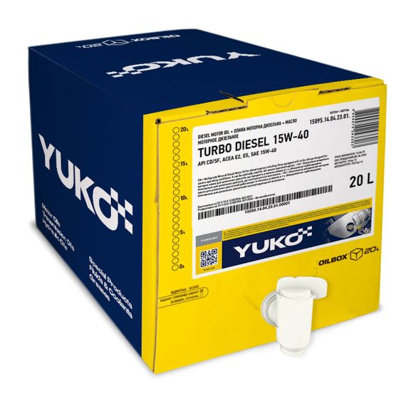 Олива моторна YUKO TURBO DIESEL Ойлбокс 20л. 15W-40 API CD/SF 018313, Об'єм, л: 20.1