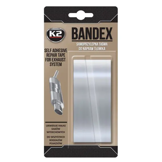 Лента клейкая высокотемпературная для ремонта выхлопной системы K2 Bandex серебристая 100 см х 5 см (B305)