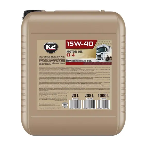 Масло моторное K2 CI-4 15W-40 20 л (O40620E)