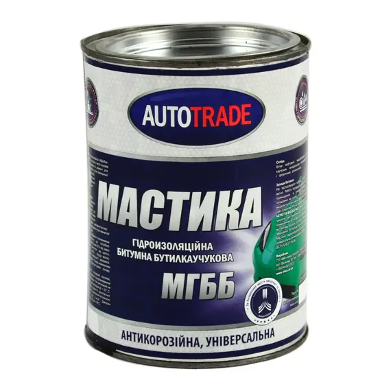 Мастика битумно-бутилкаучуковая для защиты от коррозии и гидроизоляция Autotrade черная 0,9 кг