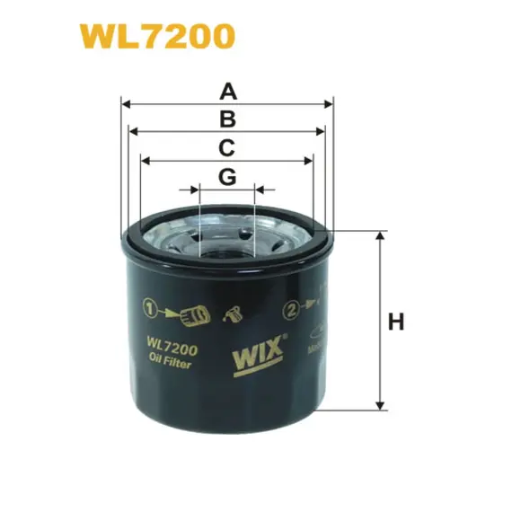 Фільтр оливи Ford; Honda; Hyundai; Infiniti; John Deere; Kia; Kubota; Mazda; Nissan; R Wix Filters (WL7200)