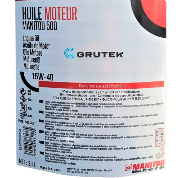 Олива моторна 15W40 CH-4 HUILE MOTEUR MANITOU 500 (20л) 582357, фотография 2