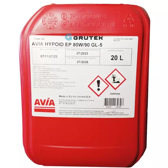Трансмиссионное масло AVIA HYPOID 80EP 80w-90 GL-5 20л avia0091
