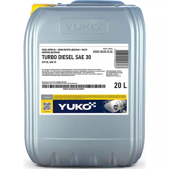 Олива моторна YUKO TURBO DIESEL SAE 30 20л для автотракторних дизелів 022570 / 4823110402863, Об'єм, л: 20