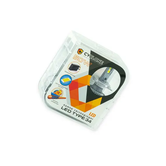 Лампа LED H4 12V 50W Type 34 5500K 10000L радіатор з вентилят. CYCLONE type 34 LED H4 H/L