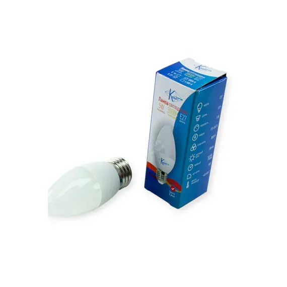 Лампа побутова діодна 220V E27 5W C37 3000K теплий білий KVANT 31001400