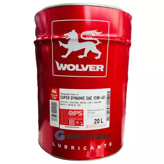 Олива Wolver 15W-40 SUPER DYNAMIC металеве відро 20л 4202 / 4260360942020, Об'єм, л: 20