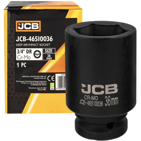 Головка торцева ударна глибока 3/4" 36 мм (6-гранна) JCB Tools JCB-46510036