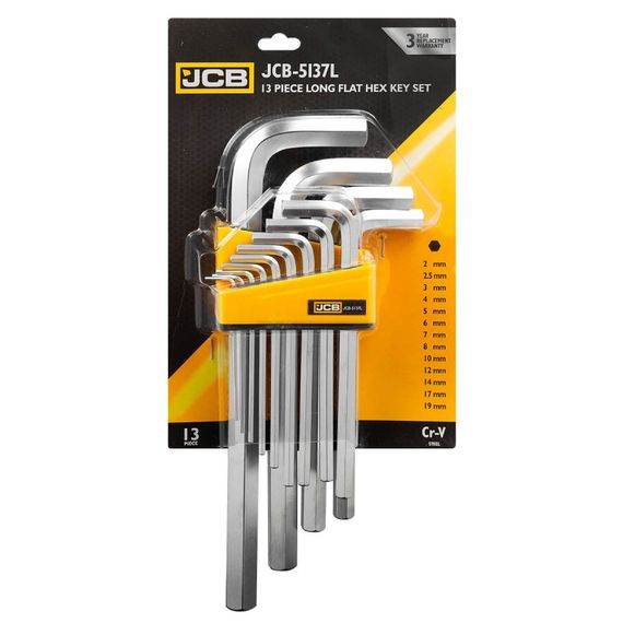 Haбор Г-обр. ключей шестигранных JCB Tools 2 мм - 19 мм удлиненные 13 шт JCB-5137L
