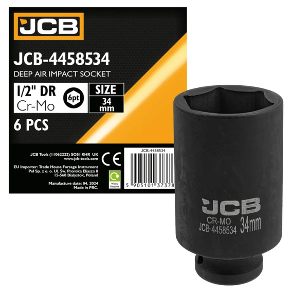 Головка торцевая ударная глубокая 1/2" 34мм (6-гранная) JCB Tools JCB-4458534