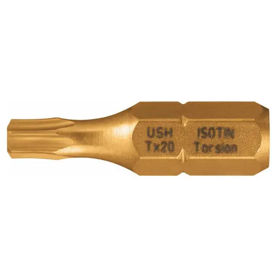Насадка отверточная USH ISOTIN : TORX T20 x 25 мм. Torsion титановое покрытие. Уп. 10 шт.