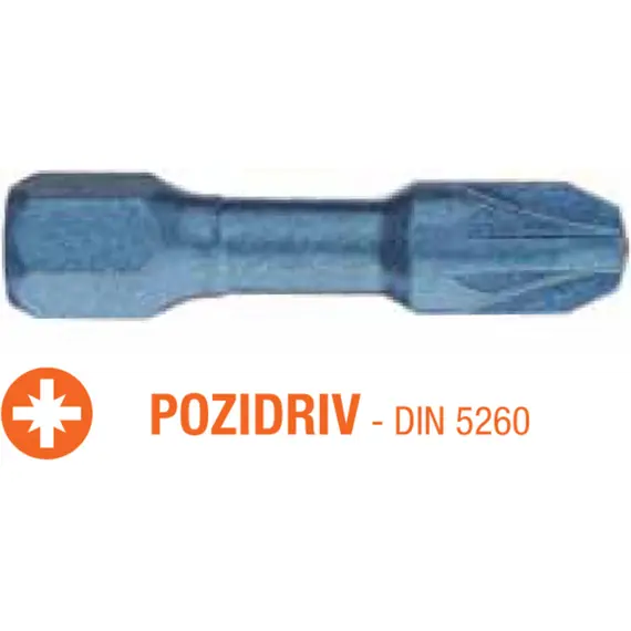 Насадка отверточная ударная USH Blue Shock : Pozidriv PZ2 x 30 мм Torsion Уп. 5 шт.