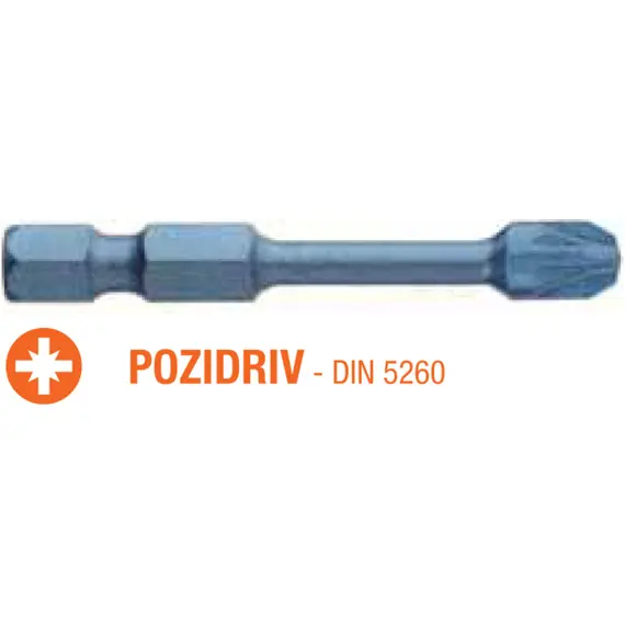 Насадка викруткова ударна USH Blue Shock : Pozidriv PZ3 x 50 мм Torsion подовжена Уп. 5 шт.
