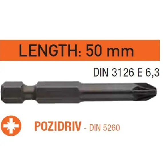 Насадка отверточная USH Industry "тонкое жало" Pozidriv PZ3 x 50 мм. удлиненная Уп. 10 шт.