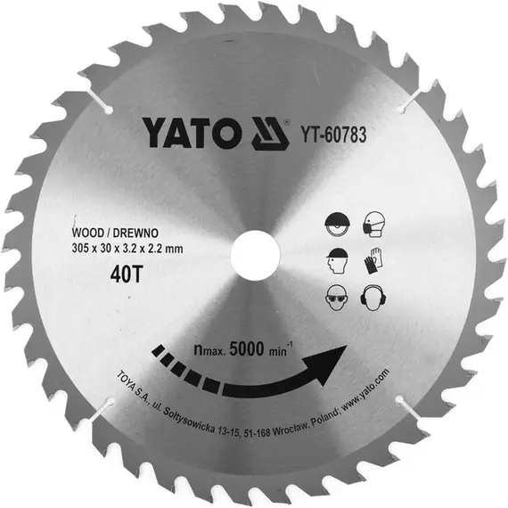 Диск пиляльний победітовий по дереву YATO: 305x30x3.2x2.2 мм 40 зубців R.P.M до 5000 1/хв