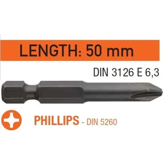 Насадка отверточная USH Industry "тонкое жало" Phillips PH2 x 50 мм. удлиненная Уп. 10 шт.