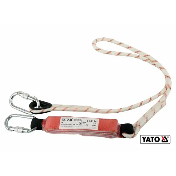 Веревка с амортизатором и 2 карабинами YATO : L= 1.8 м Ø= 12 мм