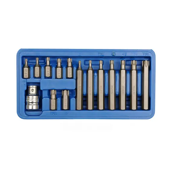 Насадки отверточные VOREL : адаптер квадрат 1/2" "TORX" T20-T55 30-75 мм CrV. Набор 15 шт.
