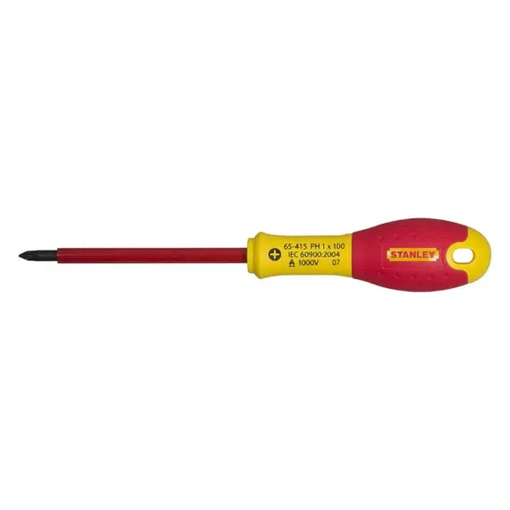 Отвертка крестовая диэлектрическая изольванная STANLEY "FatMax" : "Philips" PH1 х 100 мм корпус VDE 1000V