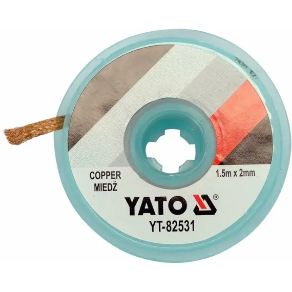 Лента плетеная из меди для очистки от припоя YATO l= 1.5 м W= 2 мм в катушке в корпусе