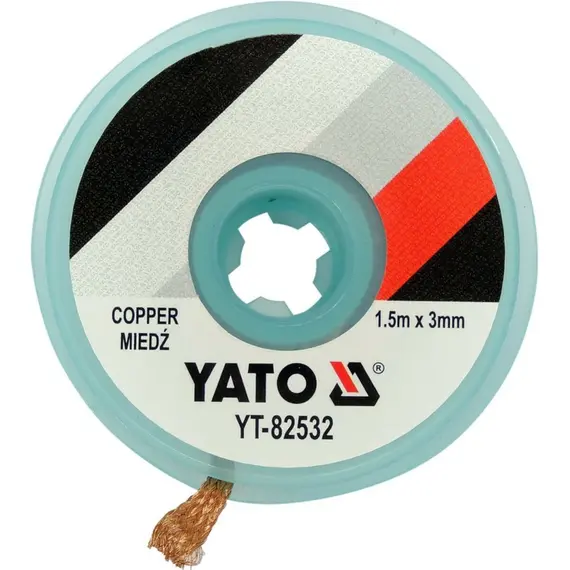 Лента плетеная из меди для очистки от припоя YATO l= 1.5 м W= 3 мм в катушке в корпусе