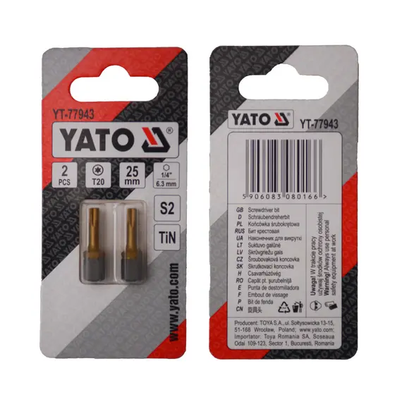 Насадка отверточная YATO TORX T20 х 25 мм. HEX 1/4" покрытая титаном 2 шт.
