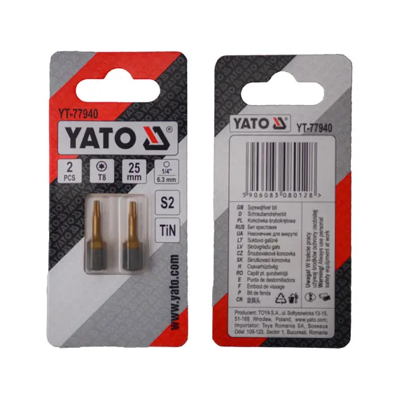 Насадка отверточная YATO TORX T8 х 25 мм. HEX 1/4" покрытая титаном 2 шт.
