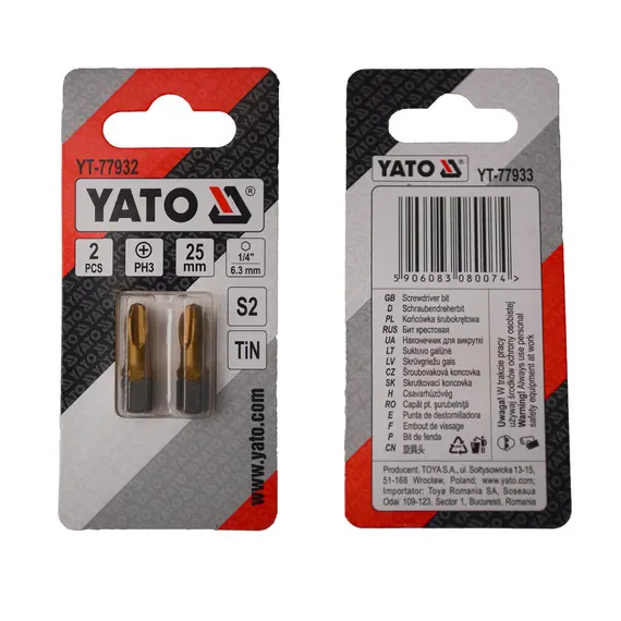 Насадка отверточная YATO PH3 х 25 мм. HEX 1/4" покрытая титаном 2 шт.