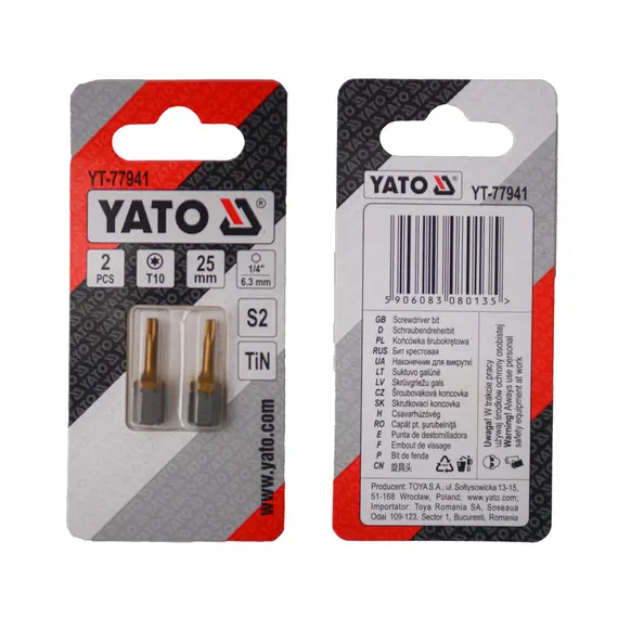 Насадка отверточная YATO TORX T10 х 25 мм. HEX 1/4" покрытая титаном 2 шт.