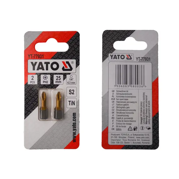 Насадка отверточная YATO PH2 х 25 мм. HEX 1/4" покрытая титаном 2 шт.