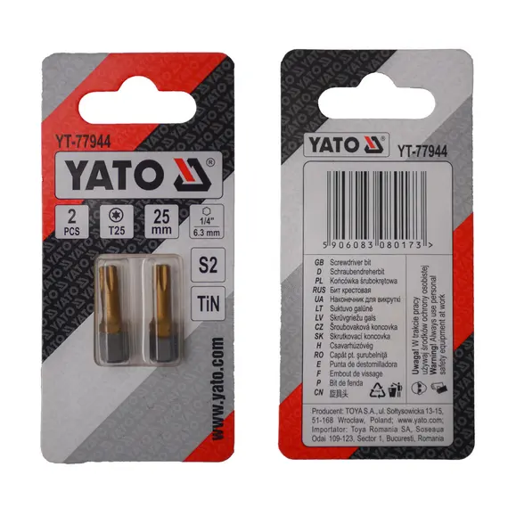 Насадка отверточная YATO TORX T25 х 25 мм. HEX 1/4" покрытая титаном 2 шт.