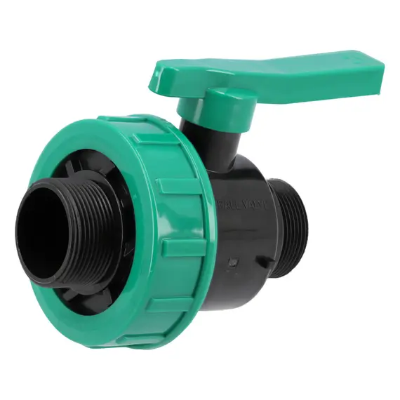 Кран шаровой к водяным пластиковым трубам Ø= 3/2" Х 3/2" M/M-резьба FLO из полипропа для давления 16Bar