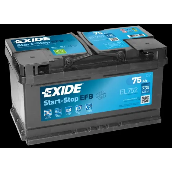 АКБ EXIDE START-STOP EFB 75Ah Ев (-/+) (730EN) (д315*ш175*в175) , EL752