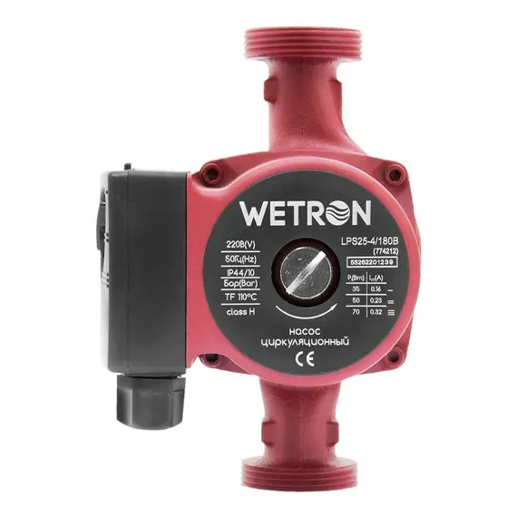 Насос циркуляційний 75Вт Hmax 4м Qmax 40л/хв Ø1½" 180мм бордо+гайки Ø1" WETRON LР525–4/180В (774212), фотография 3