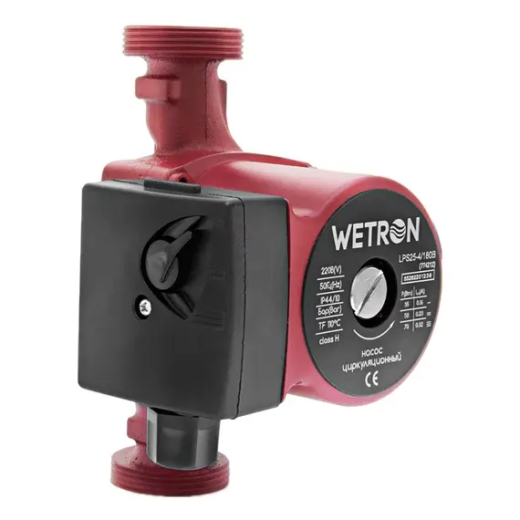 Насос циркуляційний 75Вт Hmax 4м Qmax 40л/хв Ø1½" 180мм бордо+гайки Ø1" WETRON LР525–4/180В (774212), фотография 2