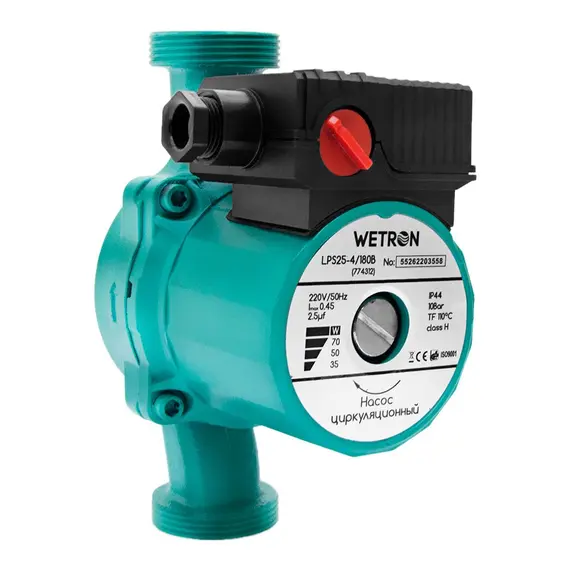 Насос циркуляційний 75Вт Hmax 4м Qmax 40л/хв Ø1 1/2" 180мм зел+гайки Ø1 WETRON LР525–4/180С (774312), фотография 2