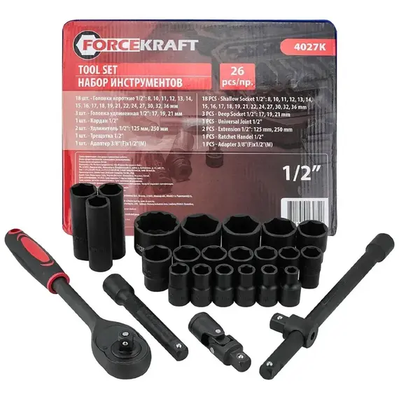 Набір інструментів 26 пр. (6-гр.) 1/2" (8-36 мм) (Cr-V) (FORCEKRAFT) 65872