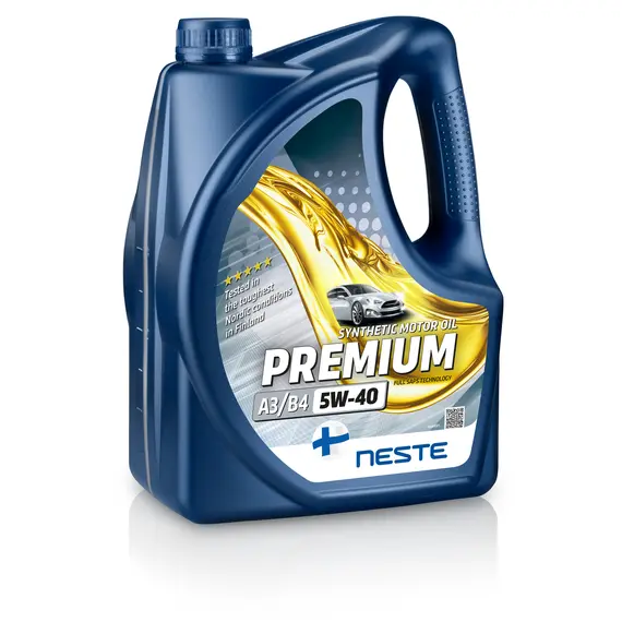 Олива моторна синтетична NESTE PREMIUM А3/B4 5W40 4л (API SN/CF; VW502/505; MB 229.3)