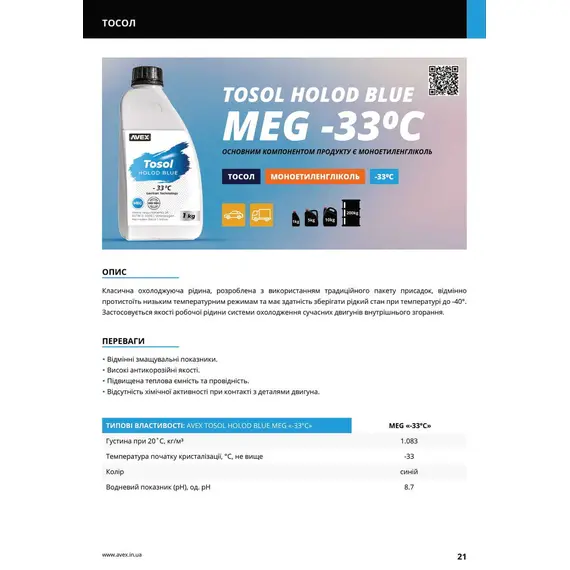 Тосол AVEX Holod Blue MEG, -33C кан. 5кг/4,7л, фотография 2