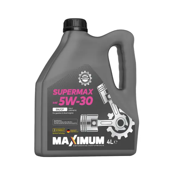 Олива моторна Maximum SUPERMAX 5W30 SN/CF 4л (ACEA A3/B4; MB 229.3; VW 502.00/505.00; RN 0700/0710)