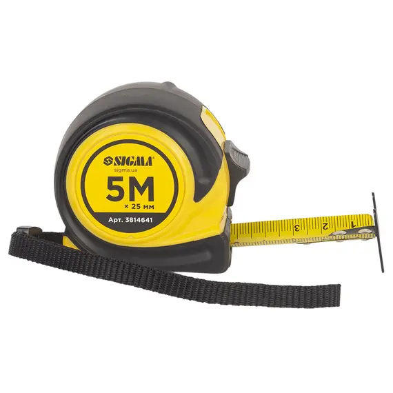 Рулетка обгумована Compact двостороннє полотно/зачіп 5м×25мм SIGMA (3814641), фотография 2
