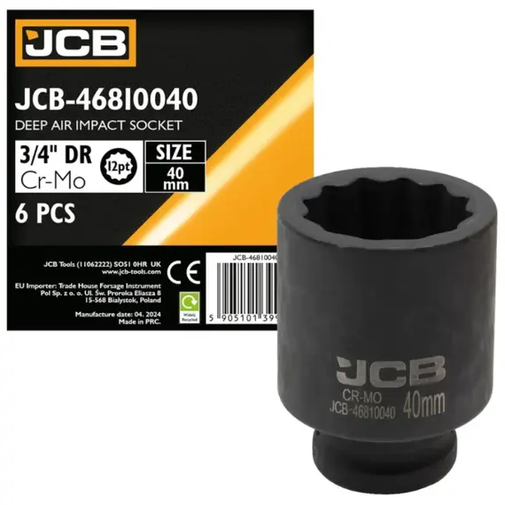 Головка ударная глубокая 3/4" 40 мм (12-гр.) (JCB) 59838