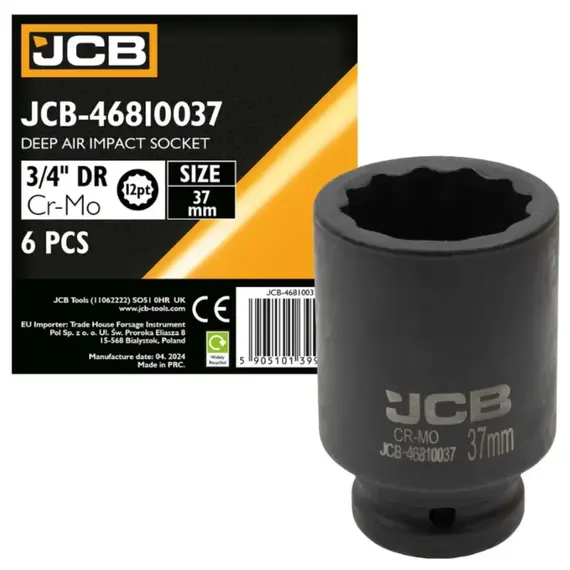 Головка ударная глубокая 3/4" 37 мм (12-гр.) (JCB) 59837