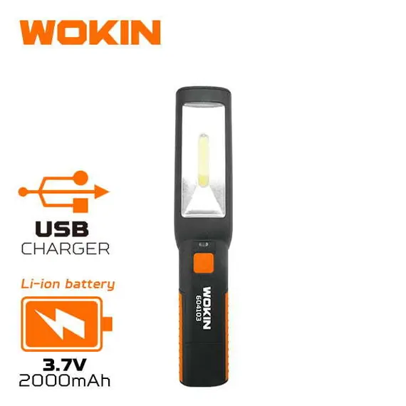 Ліхтар акумуляторний ручний з магнітами та гачками 300 Лм USB  (WOKIN) WK-604103