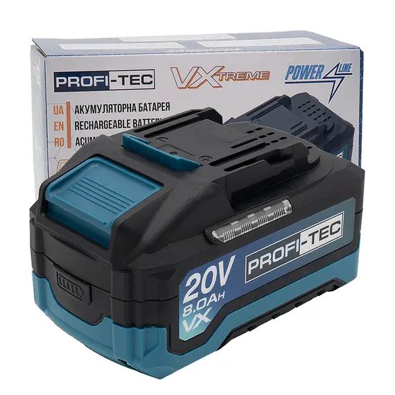 Аккумуляторная батарея PROFI-TEC PT2080VX (20 В / 8.0 Ач, высокотоковая, с индикатором)