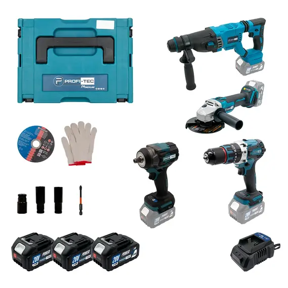 Аккумуляторный набор инструментов PROFI-TEC Combo Set 4/5 POWERLine (DHP485BL, PBH201, DGA20BL, PTW502) (3×PT2040MP (4.0 Ач), зарядное устройство)